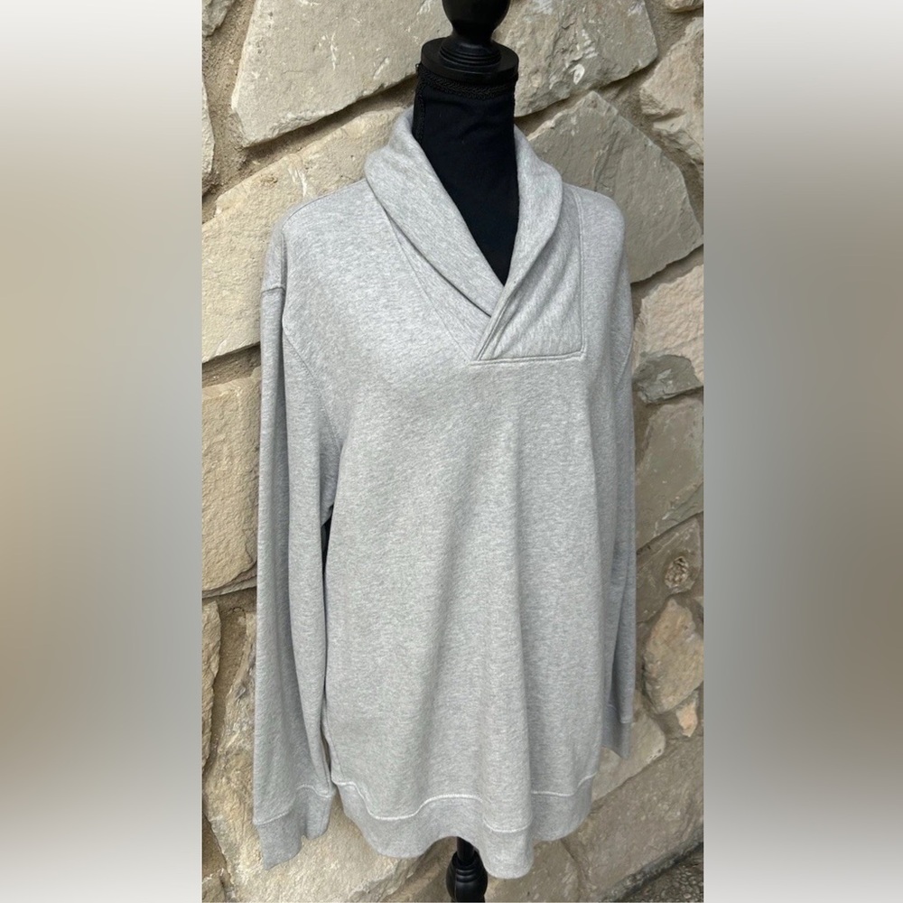 CHAPS Shawl Collar Sweatshirt Unisex Large Gray Cotton Terry Interior‎ NEW